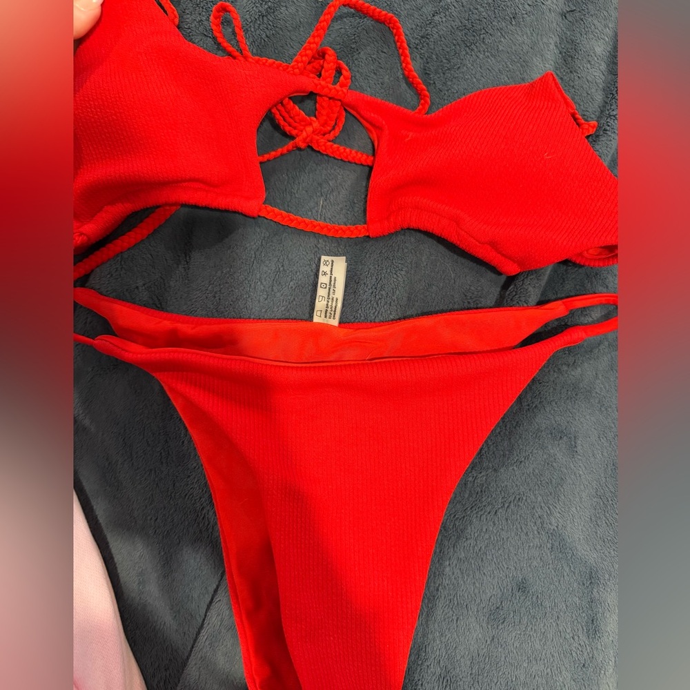 Zaful Red Ribbed String Bikini Set